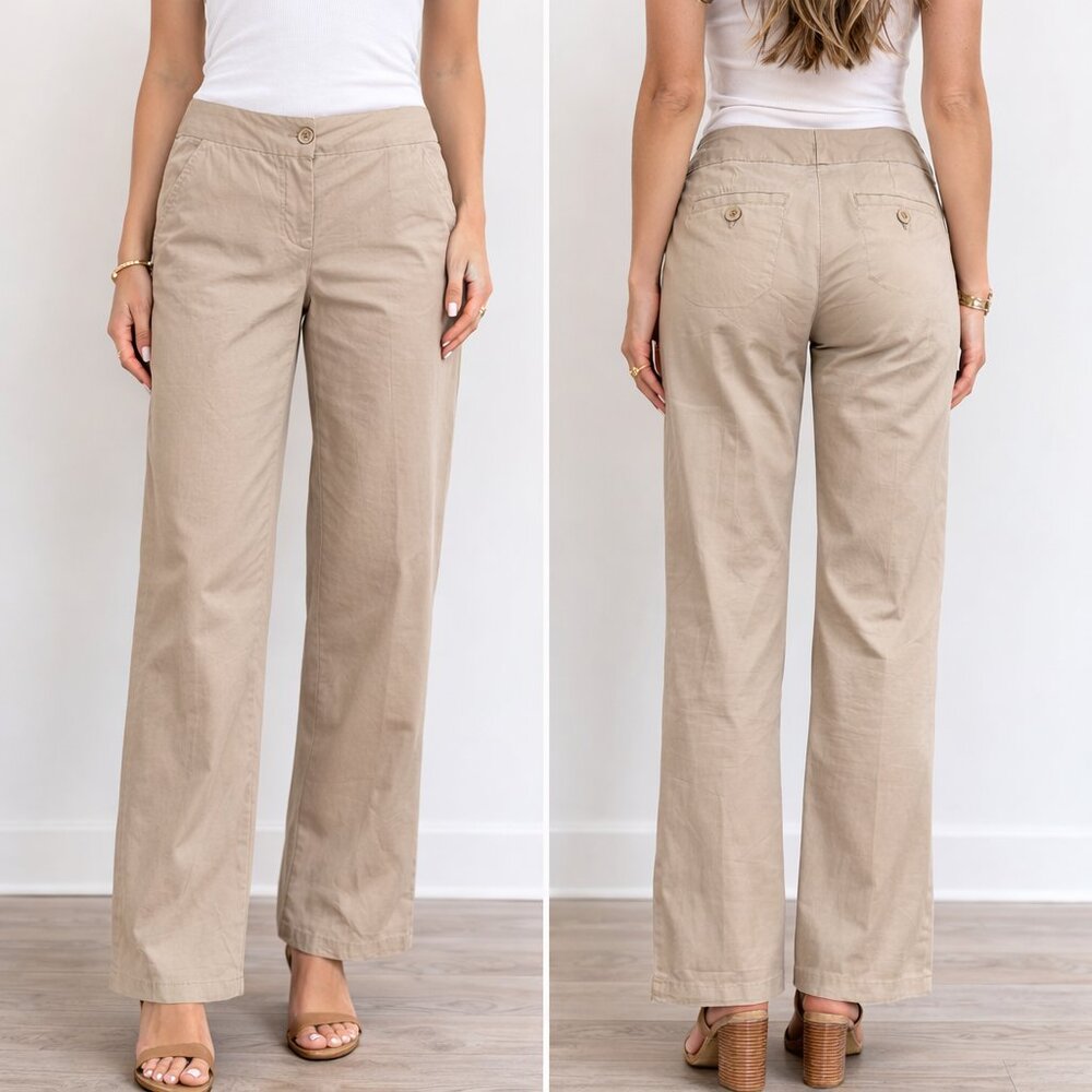 ATTENTION Beige Cotton Blend Trousers Sz 6 Classic Minimalist Neutral Capsule